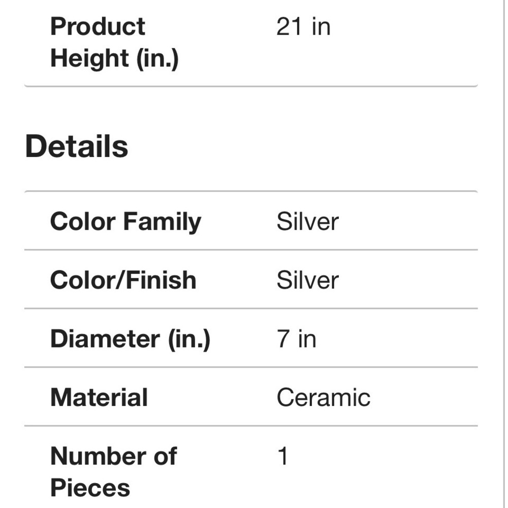 21 in. Silver Ceramic Decorative Vase with Cut Out Designs. NWT - Picture 5 of 9